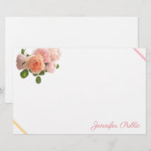 Trendy Waterverf Rozen Handgeschreven Naam Sjabloo Briefpapier (Voorkant / Achterkant)