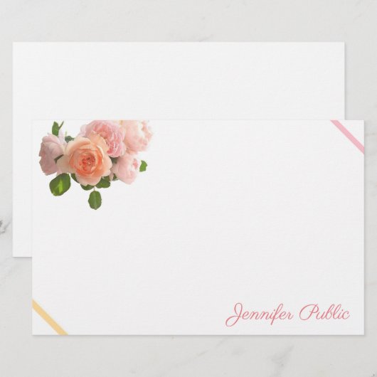 Trendy Waterverf Rozen Handgeschreven Naam Sjabloo Briefpapier (Voorkant / Achterkant)