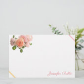 Trendy Waterverf Rozen Handgeschreven Naam Sjabloo Briefpapier (Staand voorkant)