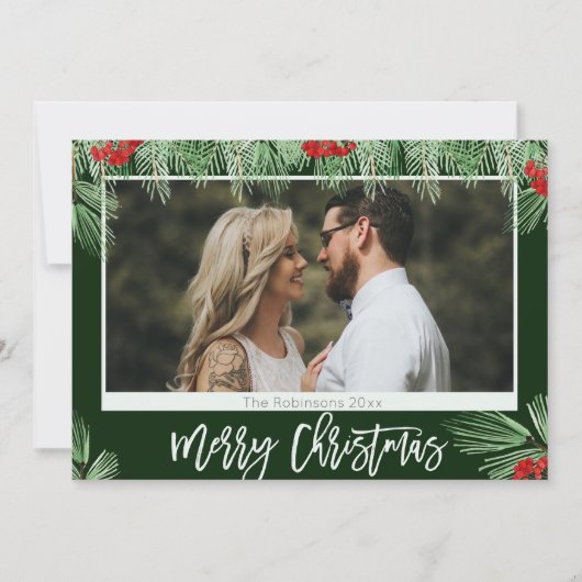 Trendy Waterverf Script Merry Kerstfoto Feestdagenkaart (Voorkant)