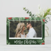 Trendy Waterverf Script Merry Kerstfoto Feestdagenkaart (Staand voorkant)