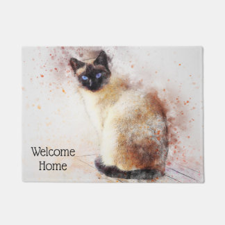 Trendy Waterverf Siamese Cat Personalized Deurmat