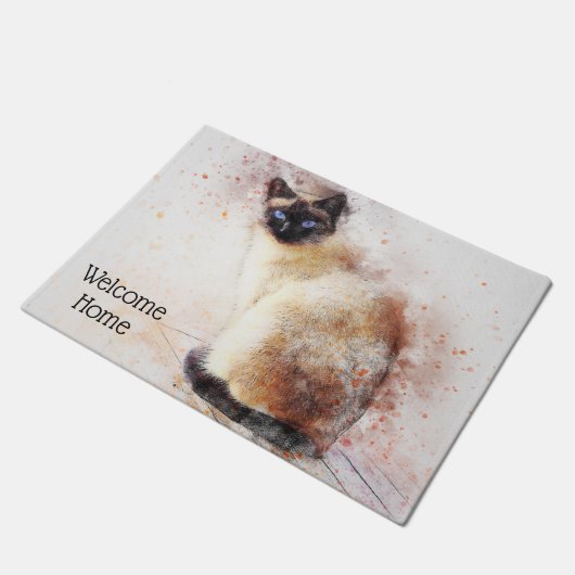 Trendy Waterverf Siamese Cat Personalized Deurmat (Schuin)