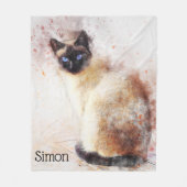 Trendy Waterverf Siamese Cat Personalized Fleece Deken (Voorkant)