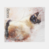 Trendy Waterverf Siamese Cat Personalized Fleece Deken (Voorkant (Horizontaal))