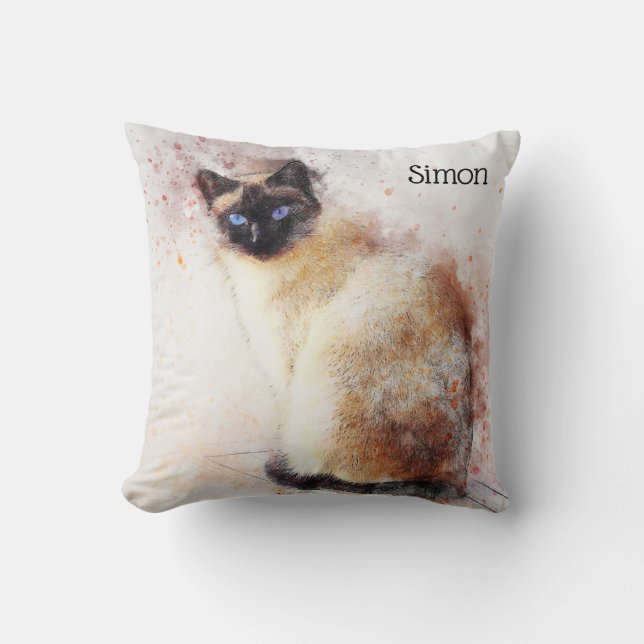 Trendy Waterverf Siamese Cat Personalized Kussen (Voorkant)