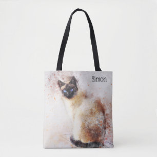 Trendy Waterverf Siamese Cat Personalized Tote Bag