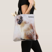 Trendy Waterverf Siamese Cat Personalized Tote Bag (Dichtbij)