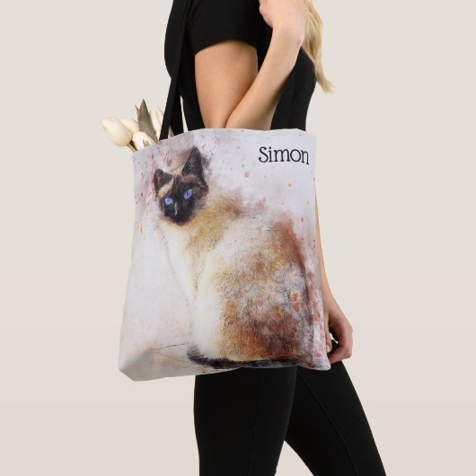Trendy Waterverf Siamese Cat Personalized Tote Bag (Dichtbij)