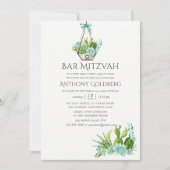Trendy Waterverf Succulents Bar Mitzvah Kaart (Voorkant)