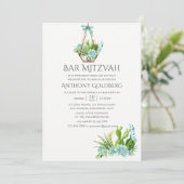 Trendy Waterverf Succulents Bar Mitzvah Kaart (Staand voorkant)