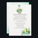 Trendy Waterverf Succulents Bar Mitzvah Kaart<br><div class="desc">Mint blauwgroen blauwe florale waterverf succulent woestijncactus planten bar mitzvah uitnodiging met elegante handschrift typografie aanpasbaar aan uw gebeurtenisspecificaties.</div>
