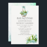 Trendy Waterverf Succulents Bar Mitzvah Kaart<br><div class="desc">Mint blauwgroen blauwe florale waterverf succulent woestijncactus planten bar mitzvah uitnodiging met elegante handschrift typografie aanpasbaar aan uw gebeurtenisspecificaties.</div>