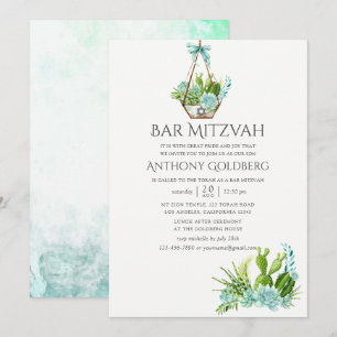 Trendy Waterverf Succulents Bar Mitzvah Kaart