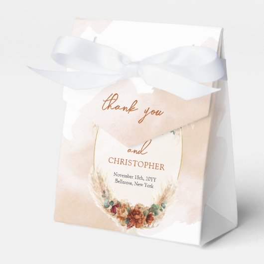 Trendy waterverf terracotta roestige bordeaux pamp bedankdoosjes (Voorkant Zijde)