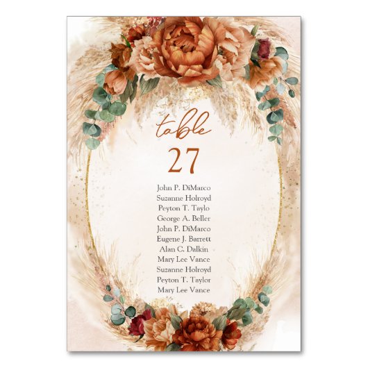 Trendy waterverf terracotta roestige bordeaux pamp kaart (Voorkant)