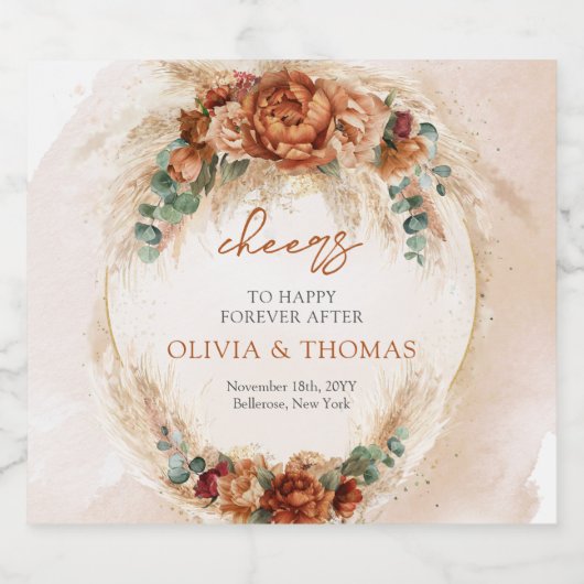 Trendy waterverf terracotta roestige bordeaux pamp likeurfles etiket (Enkel label)