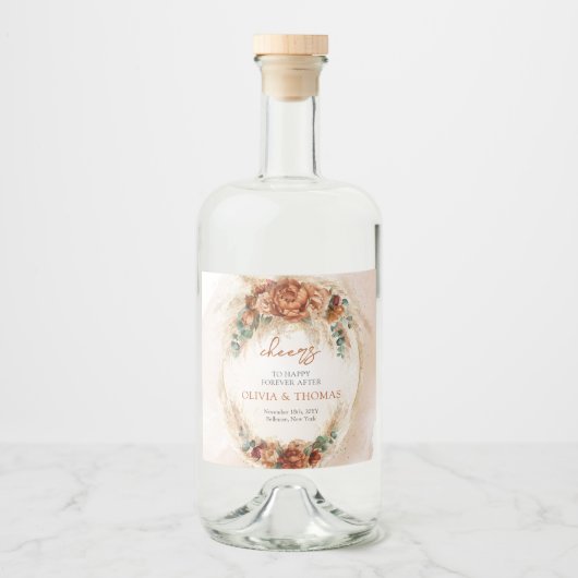 Trendy waterverf terracotta roestige bordeaux pamp likeurfles etiket (Voorkant)