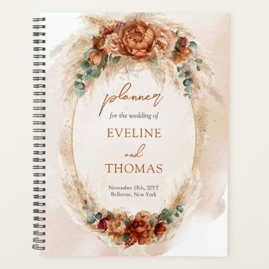 Trendy waterverf terracotta roestige bordeaux pamp planner (Voorkant)