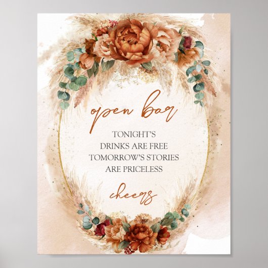 Trendy waterverf terracotta roestige bordeaux pamp poster (Voorkant)