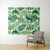 Trendy Waterverf Tropische monstera en palmbladere Wandkleed (In Situ (horizontaal))