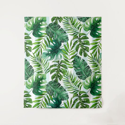 Trendy Waterverf Tropische monstera en palmbladere Wandkleed (Voorkant)