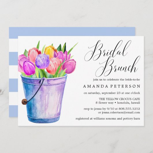 Trendy Waterverf Tulps bruiloft Bridal Brunch Kaart (Voorkant / Achterkant)