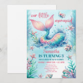 Trendy waterverf turquoise zeemeermin staartverjaa kaart (Voorkant / Achterkant)