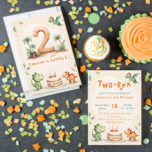 Trendy Waterverf Twee-Rex Tweede Verjaardag Kaart