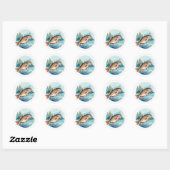 Trendy waterverf vissen ronde sticker (Vel)