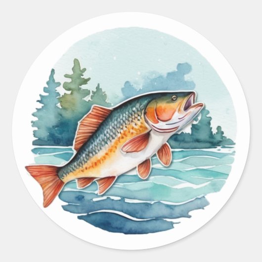 Trendy waterverf vissen ronde sticker (Voorkant)