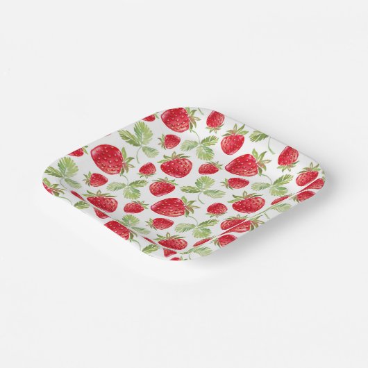 Trendy Waterverf Weide Aardbei Baby Shower Papieren Bordje (Gebogen)
