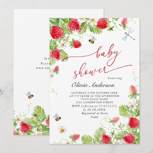 Trendy Waterverf Weide Aardbeien Baby Shower Kaart
