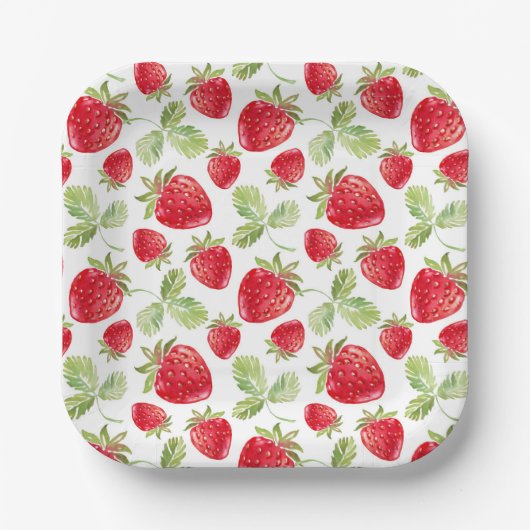 Trendy waterverf weide aardbeien baby shower papieren bordje (Voorkant)