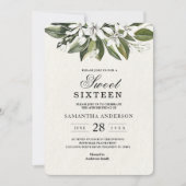 Trendy Waterverf White Flowers & Leaves Invitation Kaart (Voorkant)