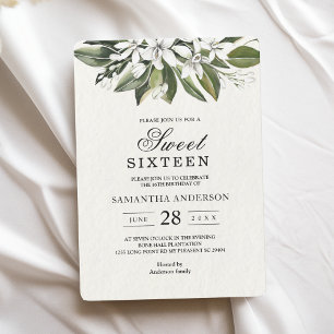 Trendy Waterverf White Flowers & Leaves Invitation Kaart