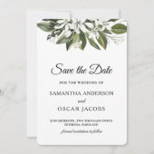 Trendy Waterverf White Flowers & Leaves Save The Date (Voorkant)