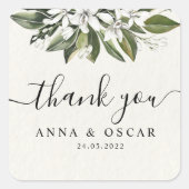 Trendy Waterverf White Flowers & Leaves Vierkante Sticker (Voorkant)