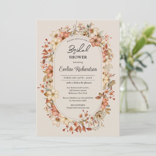 Trendy waterverf wilde bloemen boho arch kaart (Staand voorkant)