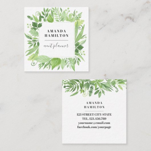 Trendy Waterverf wilde weide groen gebladerte Vierkante Visitekaartje (Voorkant / Achterkant)