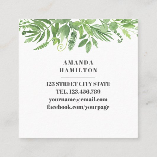Trendy Waterverf wilde weide groen gebladerte Vierkante Visitekaartje (Achterkant)