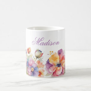 Trendy Waterverf Wildflower Naam Gepersonaliseerd Koffiemok