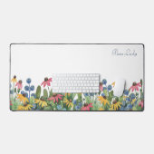 Trendy, Waterverf Wildflowers Grenspatroon Bureaumat (Keyboard & Muis)