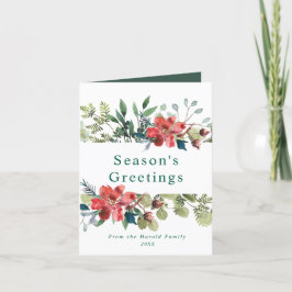 Trendy Waterverf wintergroen met rode bloemen Feestdagen Kaart