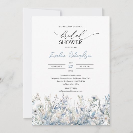 Trendy waterverf winterstoffige blauwe wilde bloem kaart (Voorkant)