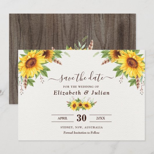 Trendy Waterverf Zonnebloemen Zomer Save the Date Kaart (Voorkant / Achterkant)