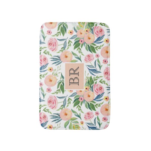 Trendy waterverven pastelroze en perzikerponies badmat (Voorkant Verticaal)