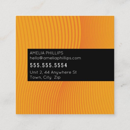 TRENDY WAVE modern gebogen lijnen helder sinaasapp Vierkante Visitekaartje (Achterkant)