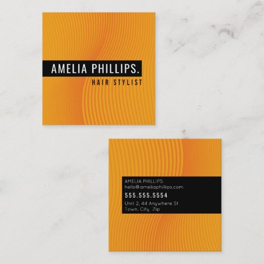 TRENDY WAVE modern gebogen lijnen helder sinaasapp Vierkante Visitekaartje (Voorkant / Achterkant)