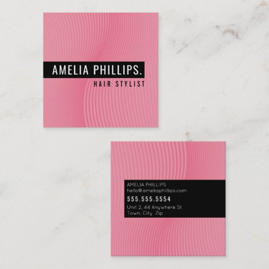TRENDY WAVE modern gebogen lijnen snoep roze Vierkante Visitekaartje (Voorkant / Achterkant)